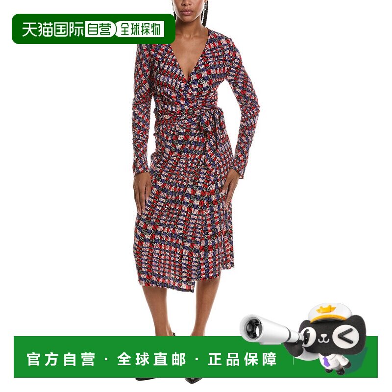 自营Diane von Furstenberg佩斯利长袖裹身裙-紫色 美国奥莱直发