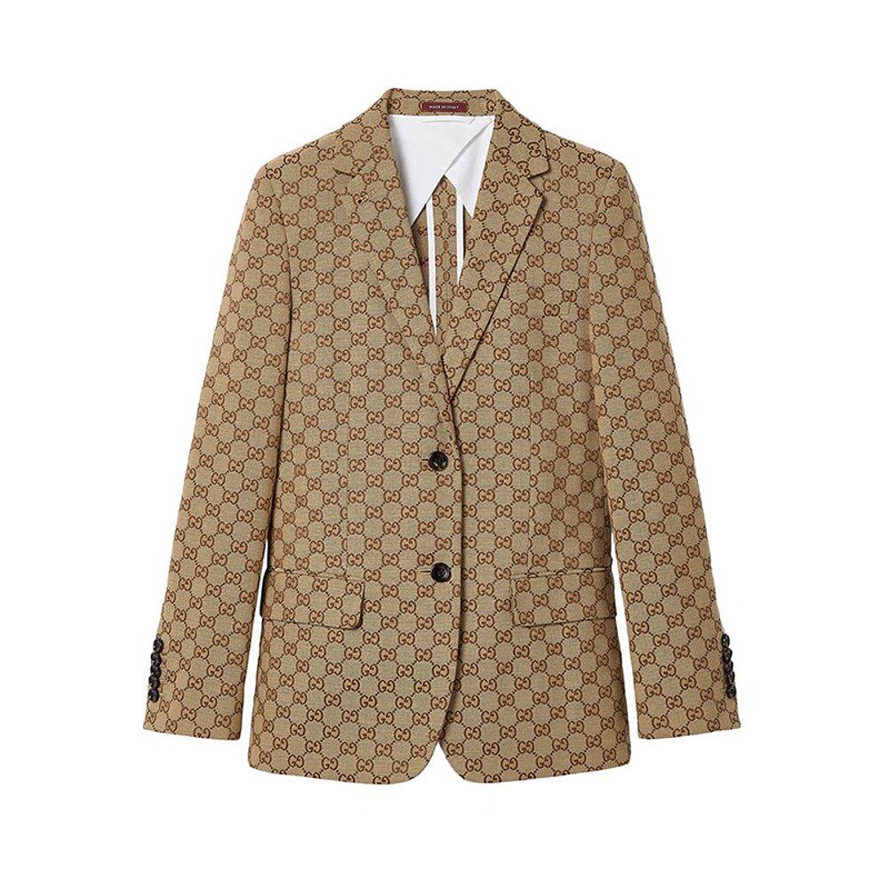 GUCCI/古驰24新款 女士米棕色帆布全饰GG图案休闲西服