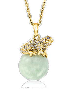自营ross-simons罗斯-西蒙斯 杰德和。白色托帕石青蛙吊坠项链，