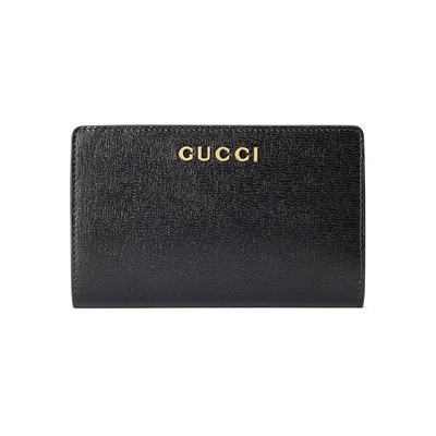 GUCCI/古驰 23新款 女士黑色金标皮革拉链钱包