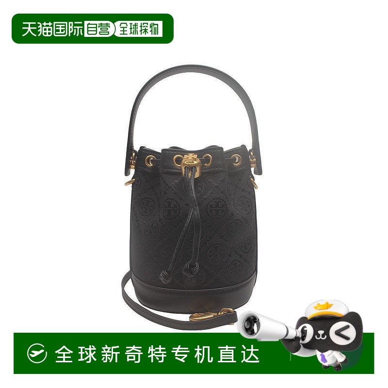 香港直邮Tory Burch  专柜款 T MONOGRAM迷你黑色老花满印抽绳提