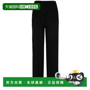 自营欧洲直邮Toteme Trousers女士黑色粘胶纤维双褶直筒长裤