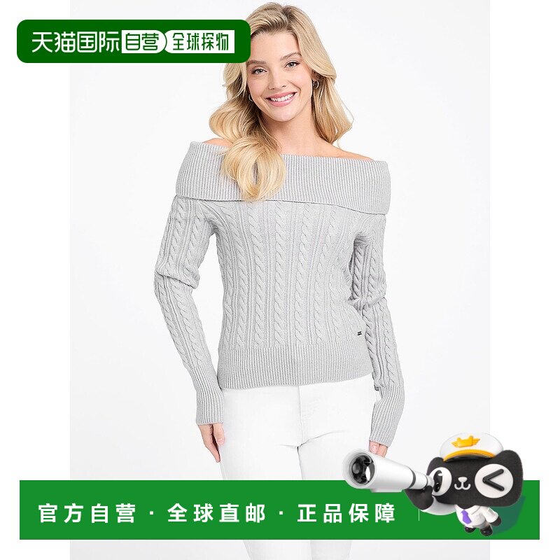 自营 guessIman Off-the-Shoulder Sweater - light heather grey