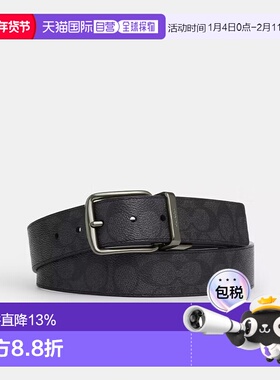 香港直邮COACH蔻驰MODERN HARNESS CTS品牌标识牛皮皮带男款黑色3