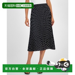 自营T Tahari Midi Skirt Women's Black Dotted Printed Pleated