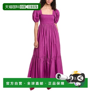 直发新款 自营 美国奥莱 紫色 连衣裙 ganni甘尼府绸烟熏长裙