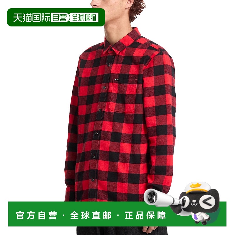 1h可退 日本直邮VOLCOM男女同款全棉宽松长袖衬衫 半扣设计大格纹