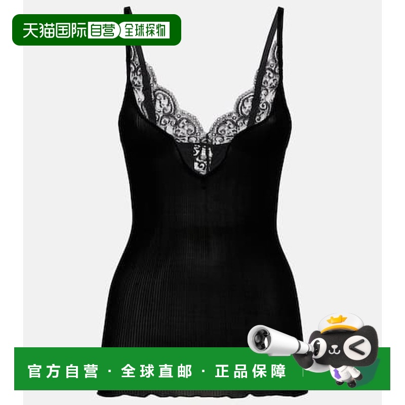 1h可退 香港直邮Saint Laurent 圣罗兰 女士 蕾丝边真丝背心上衣