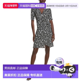 自营GANNI Printed Crepe Wrap Dress - black 美国奥莱直发