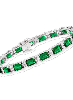 自营 Ross-Simons Simulated Emerald and . CZ Bracelet in Ster