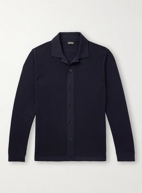 Zegna 杰尼亚 男士 Camp-Collar 羊毛凸纹针织开衫 UFM23A9FCT145