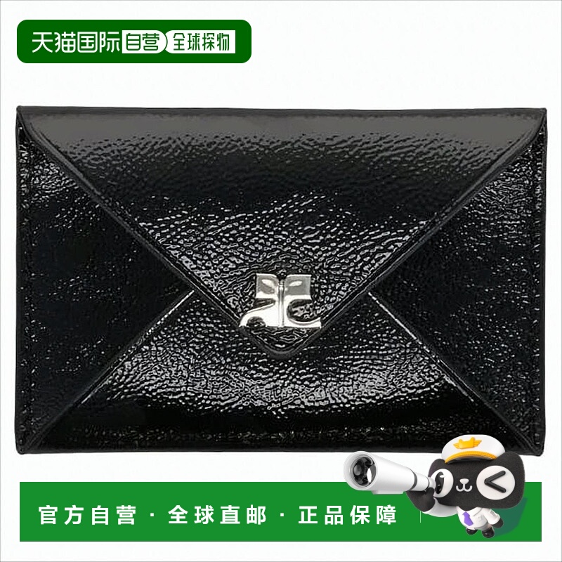 自营courregesEnvelope-Style Textured Leather Wallet With Sil