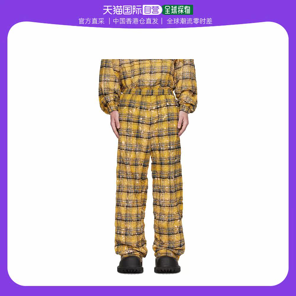 香港直邮潮奢 we11done 男士黄色 crinkled check 长裤