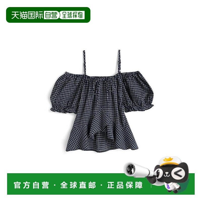 日本直邮日潮 GRL格子图案蝴蝶结荷叶边露肩衬衫 sd130泡泡袖