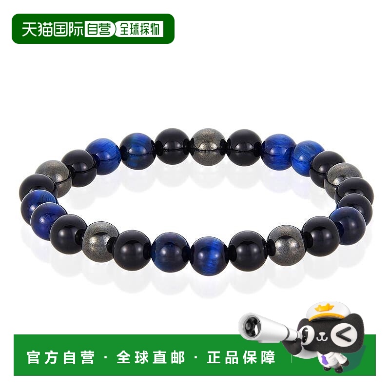 自营 Crucible Los Angeles 8 毫米串珠弹力手链，配有蓝色虎眼石