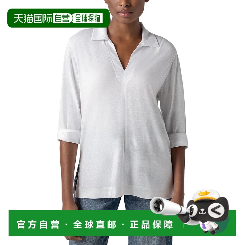 自营Lilla P 3/4 Sleeve Split Neck Tunic - white 美国奥莱直发