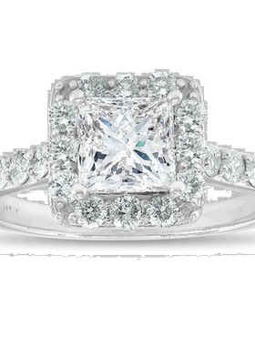 自营 pompeii32 克拉钻石公主方形切割光环订婚戒指 14k 白金 - 1