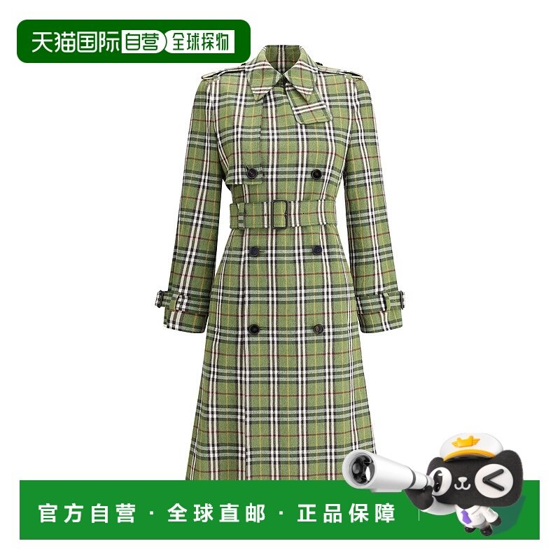 1h可退 香港直邮潮奢 Burberry 巴宝莉 女士 雙排扣腰帶格紋大衣