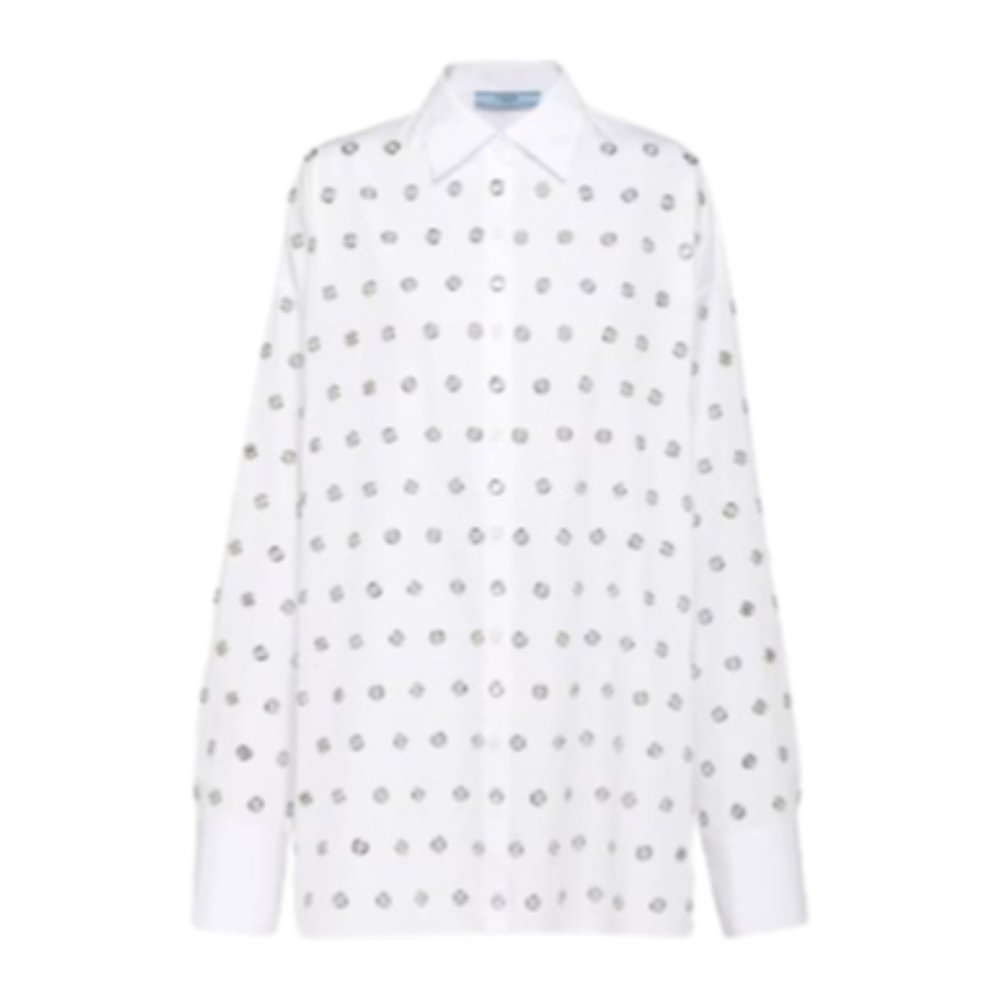 PRADA 女士衬衫 P415HR14Y8SOOOF0009 CO 白色 印花长袖衬衫