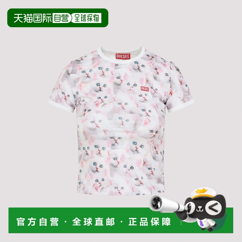 香港直邮潮奢 Diesel 迪赛 女士 猫儿印花短袖贯穿T恤 A185550JLC