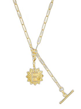 adornia14k 镀金可调节回形针套索，带水晶首字母徽章 - gold-e