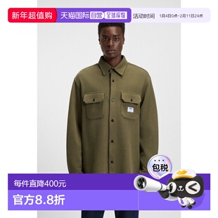 自营欧洲直邮Hugo Boss 男士橄榄色棉尖领长袖衬衫