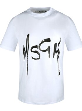 MSGM/女士白色徽标印花棉质短袖T恤 2841MDM747298