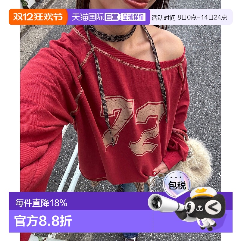 1h可退 日本直邮CIAOPANIC 女装 数字印花宽松拉格兰卫衣 配色车