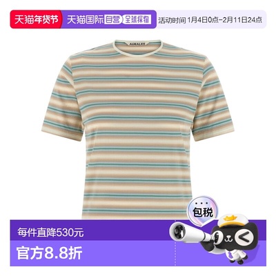 1h可退 香港直邮AURALEE 女士 条纹T恤 A25AT04GJFADEBLUESTRIPE