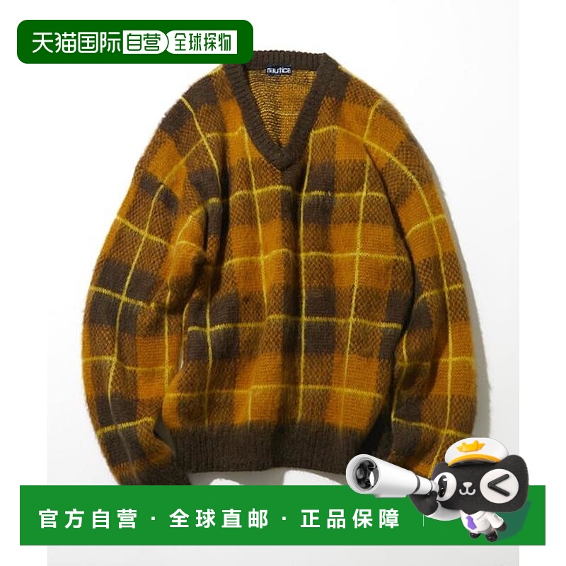 1h可退 日本直邮NAUTICA 马海毛混纺窗格格纹V领针织套头衫 JAPAN