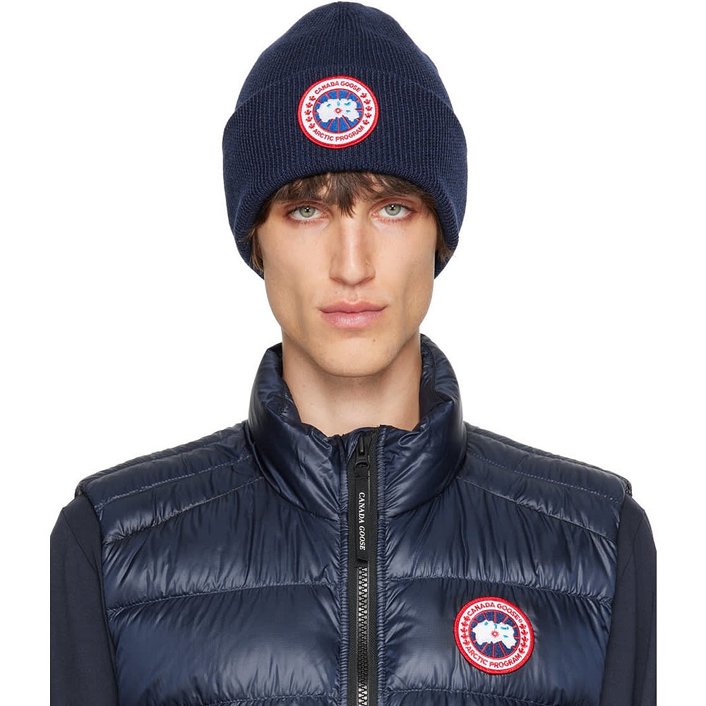 潮奢 Canada Goose 加拿大鹅 男士 海军蓝 Arctic 毛线帽 6936M