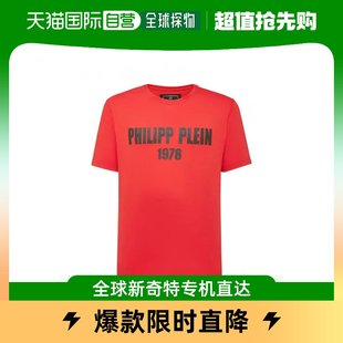 T恤红色印花logo圆领短袖 时尚 Plein男士 香港直发Philipp 休闲