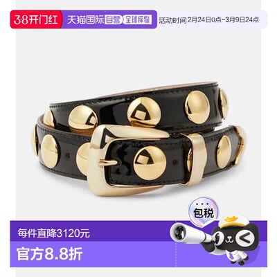 香港直邮KHAITE 女士 Benny 铆钉漆皮皮带 black黑色 舒适时尚