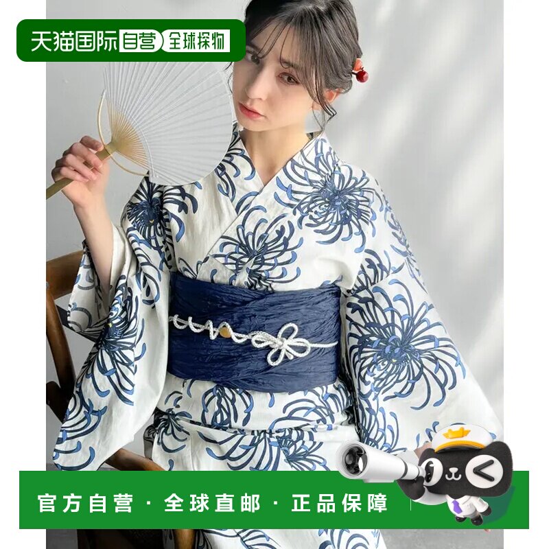 日本直邮浴衣两件套。经典现代瀑布流纹样浴衣（浴衣 腰带）和服图片