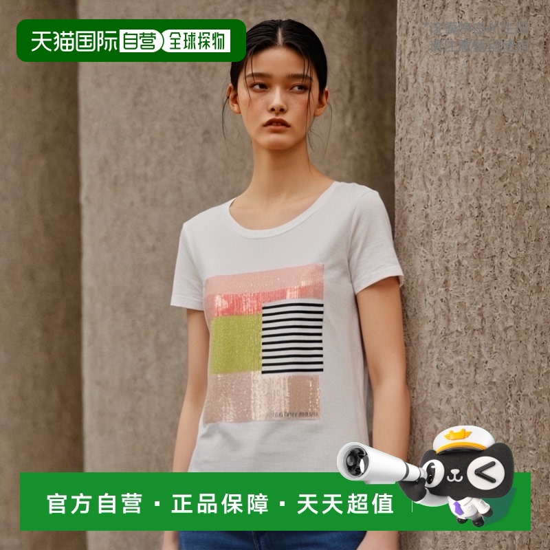 香港直邮ARMANI阿玛尼/女士亮片图案弹力棉短袖T恤3Y5T43JABZ高档