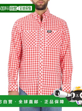 自营 Burberry Gingham棉质镂空下摆大衬衫-红色图案 美国奥莱直