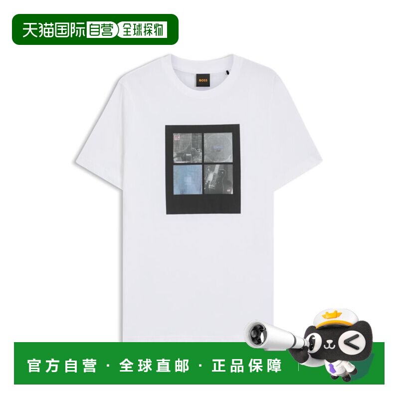 自营bossPrinted-artwork T-shirt in cotton jersey - white 美 - 实物图