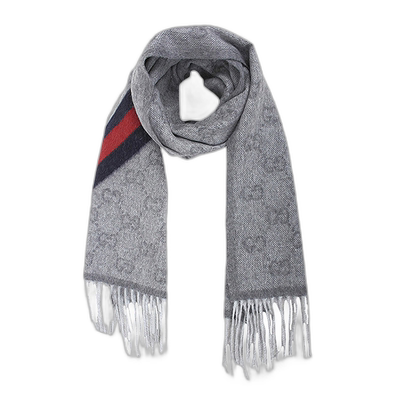 自营GUCCI双G围巾男女同款时尚保暖舒适透气条纹羊毛流苏丝巾