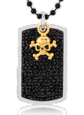 自营 Crucible Los Angeles 不锈钢黑色水晶头骨吊饰狗牌项链 -