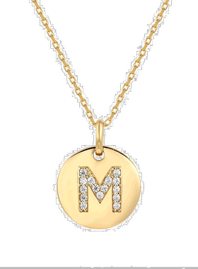 自营Suzy Levian 黄色纯银立方氧化锆字母首字母圆盘吊坠 - 黄色