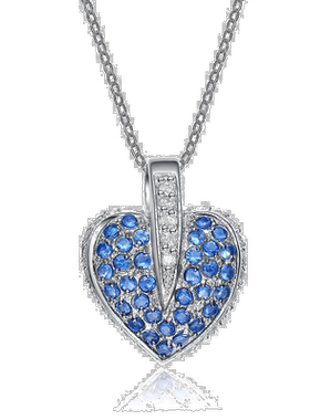 自营 geneviveGv 纯银蓝色方晶锆石镶嵌心形项链 - 蓝色 美国奥莱