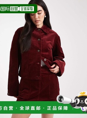 1h可退 香港直邮ASOS 女士 co-ord 设计灯芯绒酒红色迷你半身裙