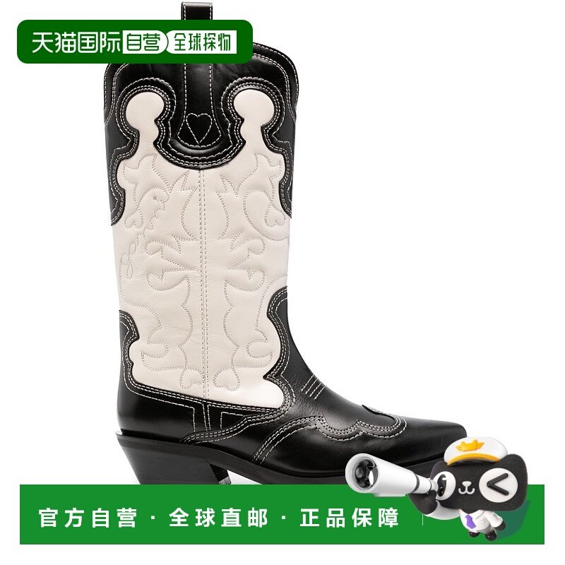 香港直邮GANNI 女士高跟鞋 S2397087 AW2023 黑色 手工刺绣短筒靴