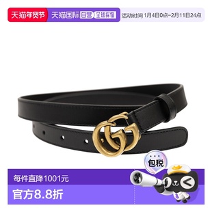 香港直邮GUCCI古驰2cm宽窄版腰带做旧双G针扣皮革女士皮带409417