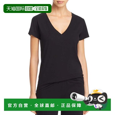 自营Women's Skin Jade T-Shirt Black  Cotton Short Sleeve V-N