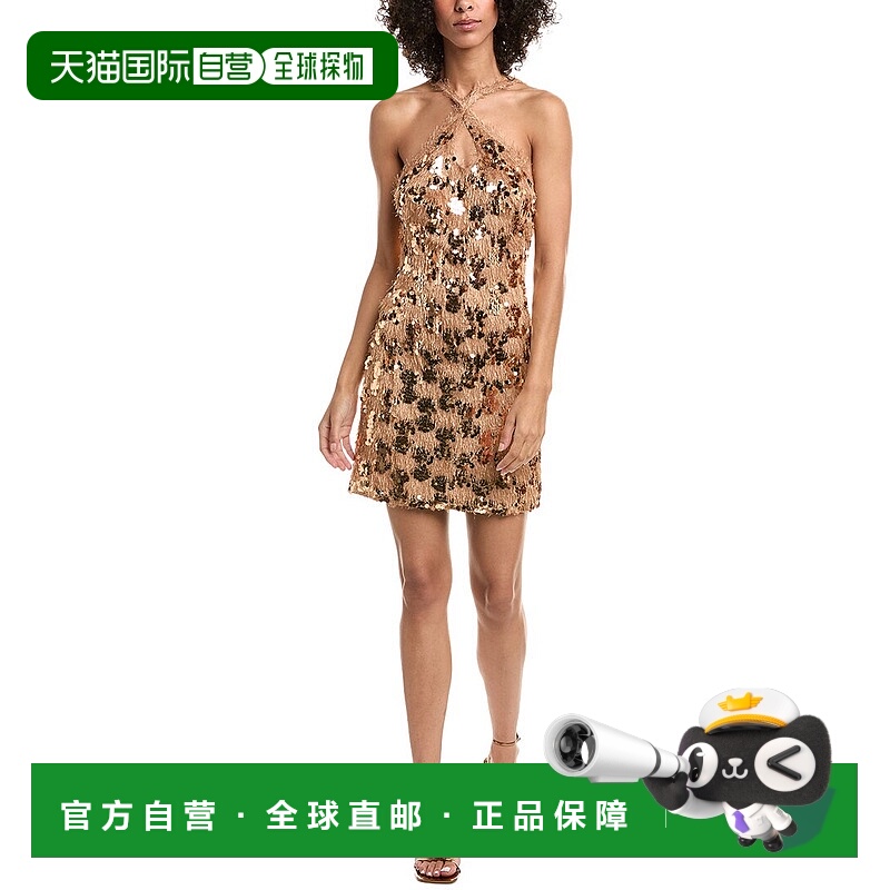 自营Tadashi Shoji Gibbs Sequin Fringe Mini Dress - gold 美国