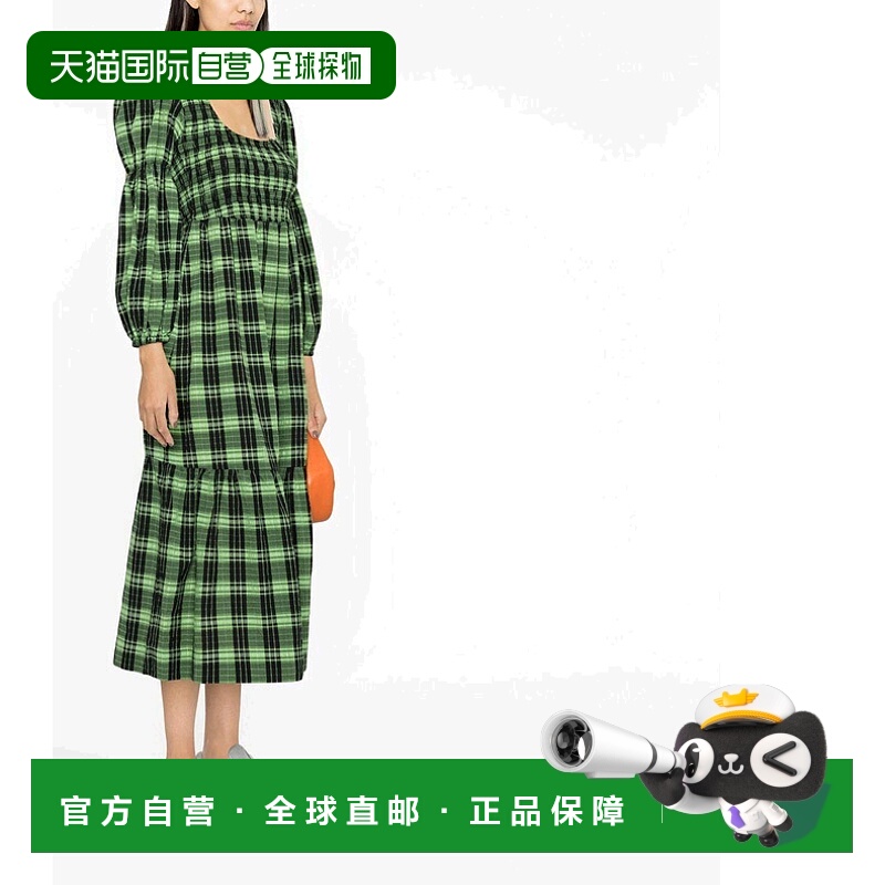 香港直邮GANNI 女士连衣裙 F7537484 SS2023 绿色 格子连衣裙