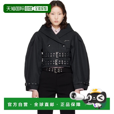 1h可退 香港直邮潮奢 GANNI 甘尼 女士 黑色 Bonded Cotton Short