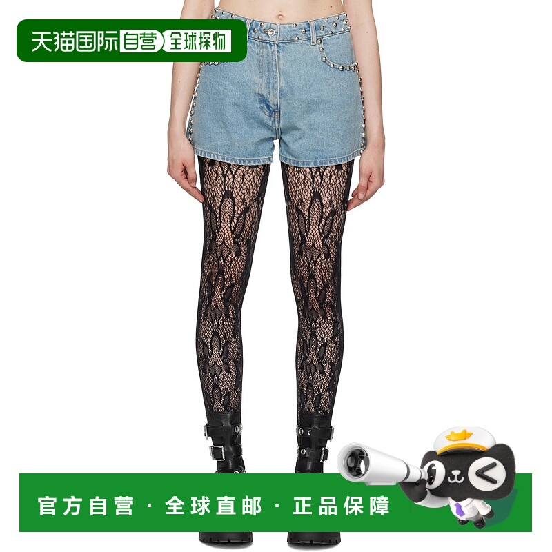 1h可退 香港直邮潮奢 Rabanne 女士 蓝色铆钉牛仔短裤 23PCPA250C