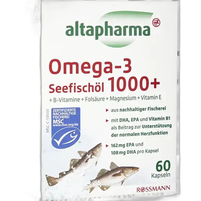 欧洲直邮德国Altapharma深海鱼油Omega-31000+B族维生素欧米伽ω3